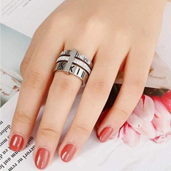 Stackable Inlaid Zircon Stainless Steel
Roman Numerals Ring - Picture 3 of 3